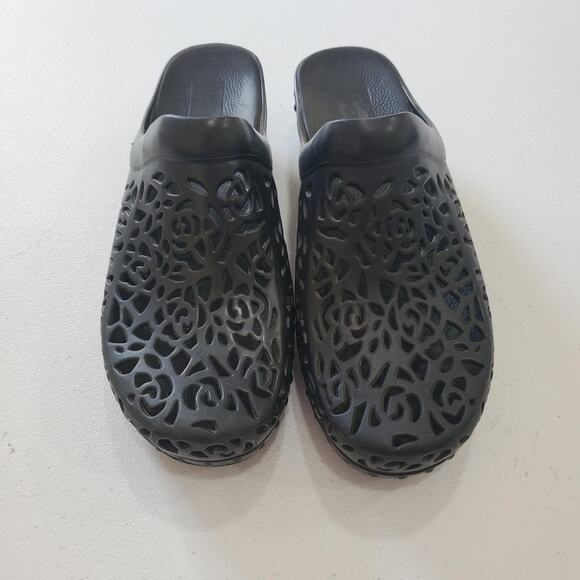 Dansko Shoes Womens Size 41 Black Rubber Clog Mule Cutout Slip On Wedge Comfort - Picture 1 of 9